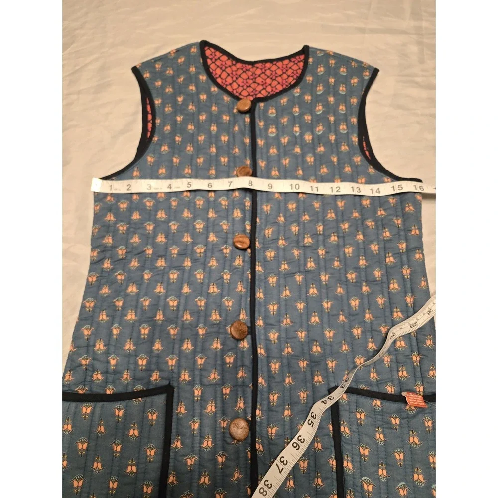 Ratan Jaipur Handmade Reversible Quilted Vest Cotton 11Y Blue Coral India Pocket